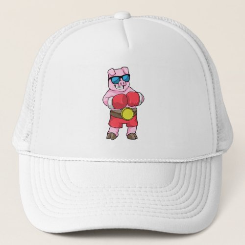 Pig as Boxer with Boxing gloves Trucker Hat