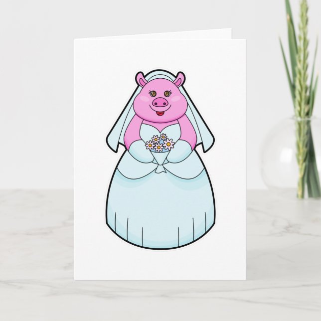 Pig as Bride with Veil Card (Front)