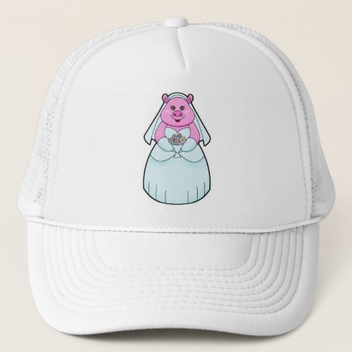 Pig as Bride with Veil Trucker Hat