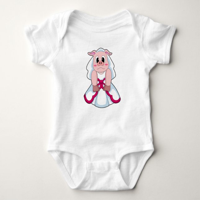 Pig as Bride with Wedding dress Baby Bodysuit (Front)