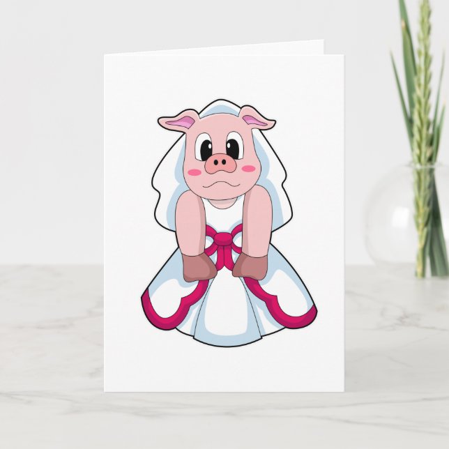 Pig as Bride with Wedding dress Card (Front)