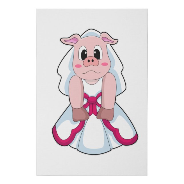 Pig as Bride with Wedding dress Faux Canvas Print (Front)