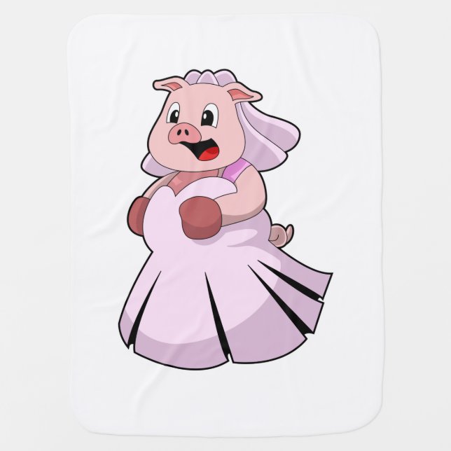 Pig as Bride with Wedding dress.PNG Baby Blanket (Front)
