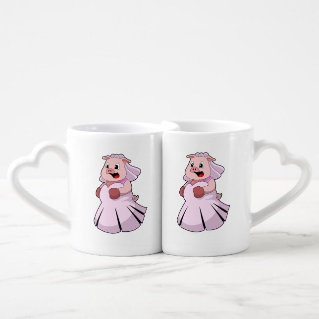 Pig as Bride with Wedding dress.PNG Coffee Mug Set (Front Nesting)