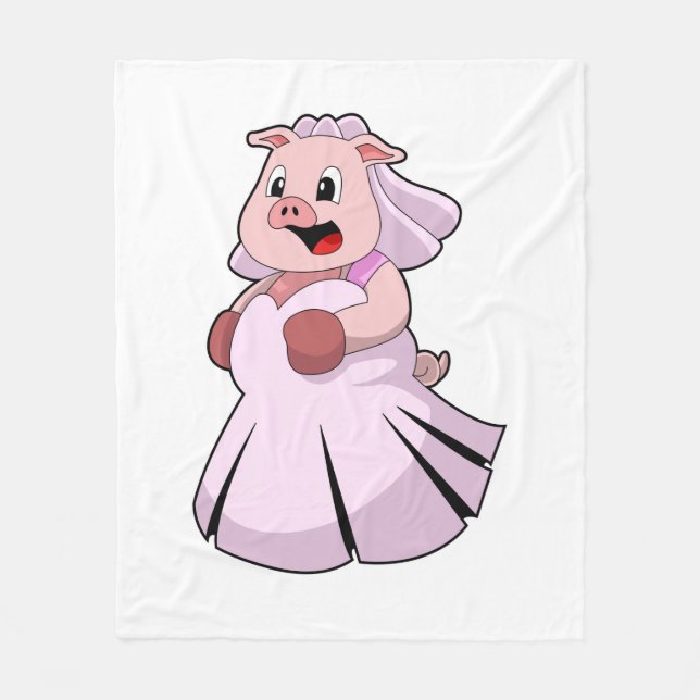 Pig as Bride with Wedding dress.PNG Fleece Blanket (Front)