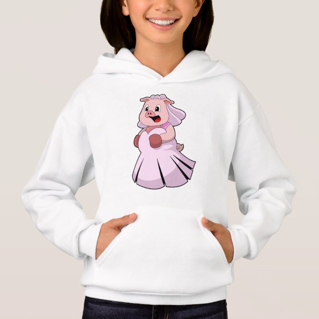 Pig as Bride with Wedding dress.PNG Hoodie (Front)