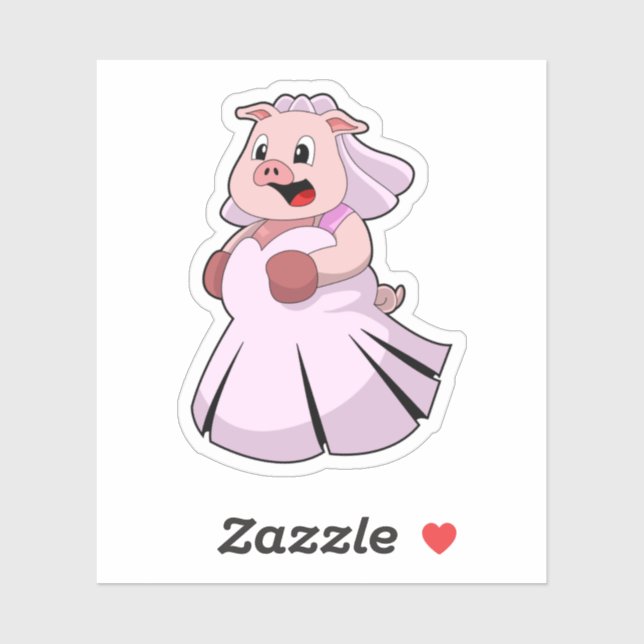 Pig as Bride with Wedding dress.PNG Sticker (Sheet)