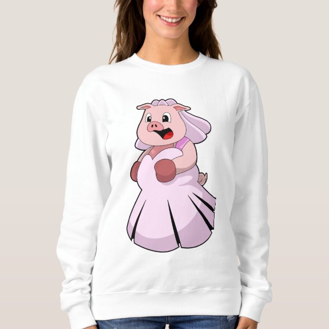 Pig as Bride with Wedding dress.PNG Sweatshirt (Front)