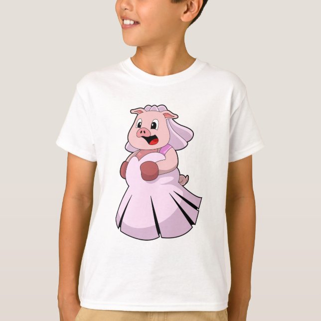 Pig as Bride with Wedding dress.PNG T-Shirt (Front)