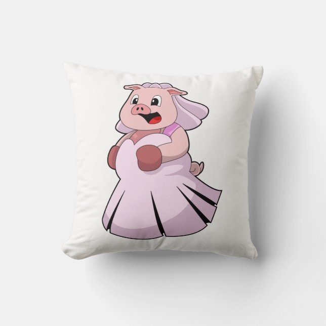 Pig as Bride with Wedding dress.PNG Throw Pillow (Front)