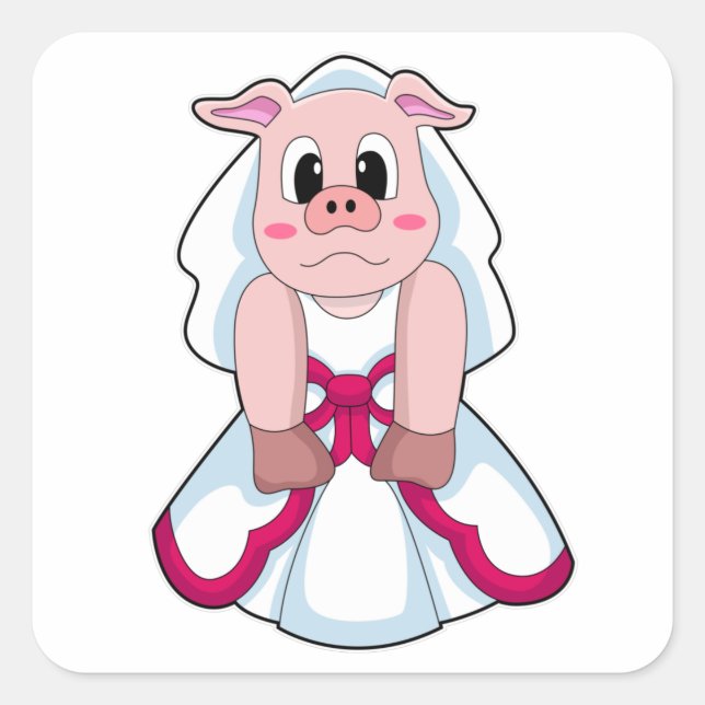 Pig as Bride with Wedding dress Square Sticker (Front)