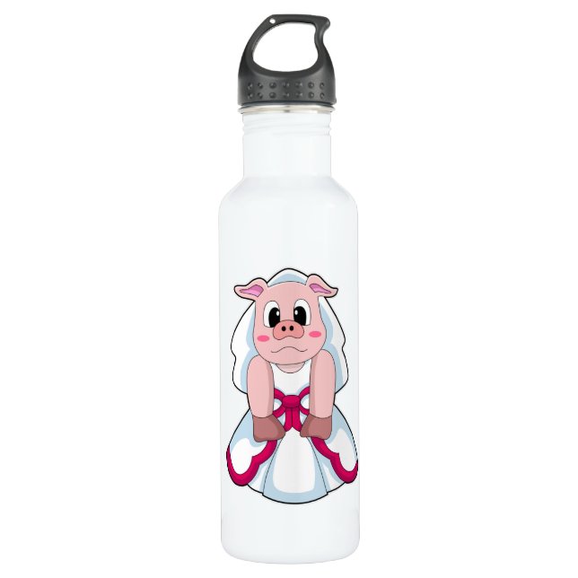 Pig as Bride with Wedding dress Stainless Steel Water Bottle (Front)