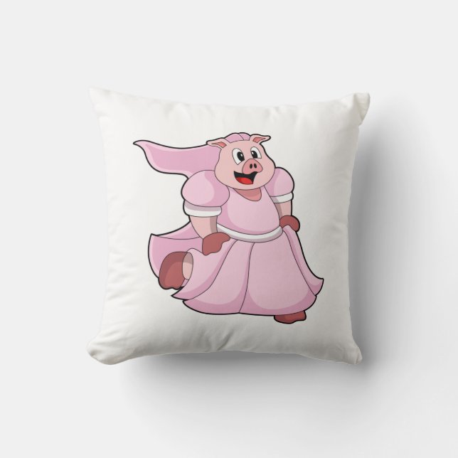 Pig as Bride with Wedding dress Throw Pillow (Front)