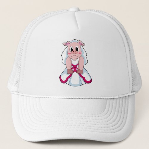 Pig as Bride with Wedding dress Trucker Hat