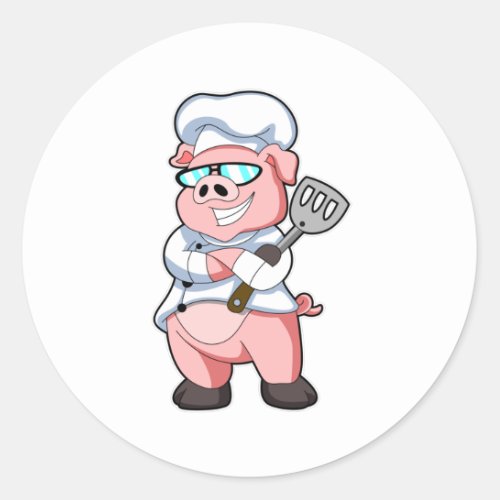 Pig as Chef with Cooking apron Classic Round Sticker