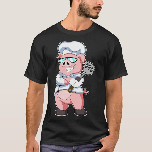 Pig as Chef with Cooking apron & custom birthday d T-Shirt (Front)