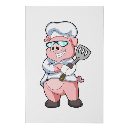 Pig as Chef with Cooking apron Faux Canvas Print