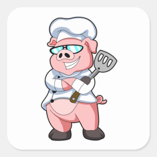 Pig as Chef with Cooking apron Square Sticker