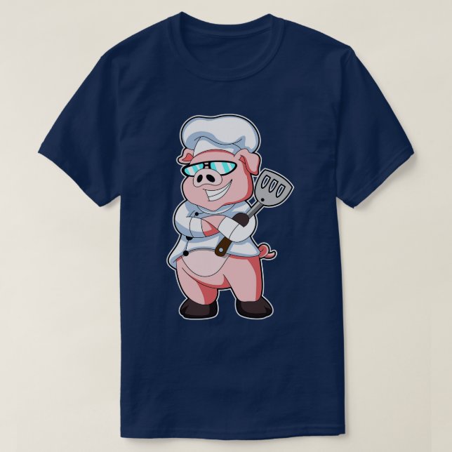 Pig as Chef with Cooking apron Sunglasses T-Shirt (Design Front)