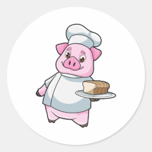 Pig as Chef with Platter & Cake Classic Round Sticker