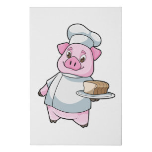 Pig as Chef with Platter & Cake Faux Canvas Print