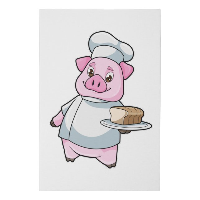 Pig as Chef with Platter & Cake Faux Canvas Print (Front)