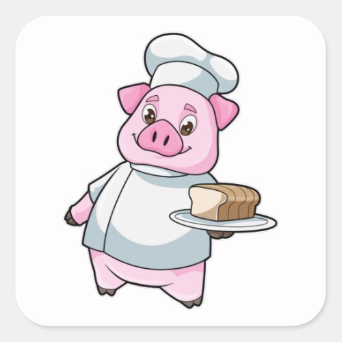 Pig as Chef with Platter  Cake Square Sticker