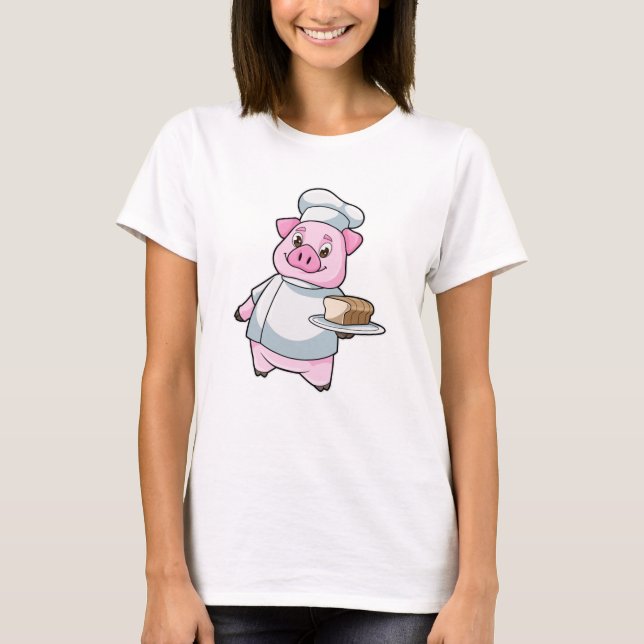 Pig as Chef with Platter & Cake T-Shirt (Front)