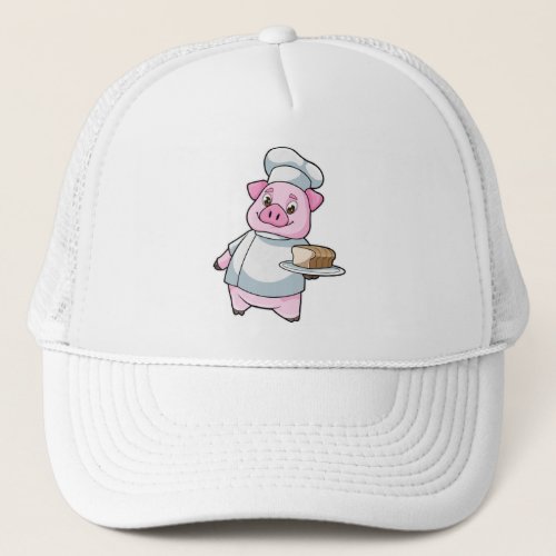 Pig as Chef with Platter  Cake Trucker Hat
