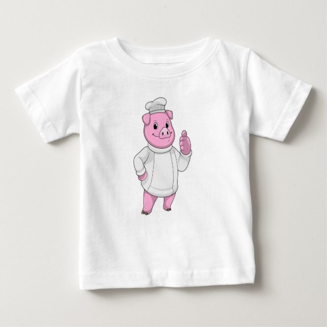 Pig as Cook with Chef hat Baby T-Shirt (Front)