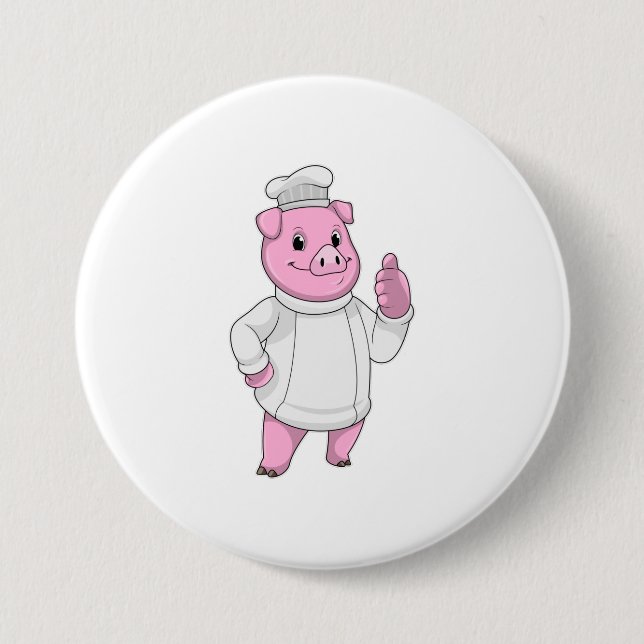 Pig as Cook with Chef hat Button (Front)