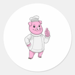 Pig as Cook with Chef hat Classic Round Sticker