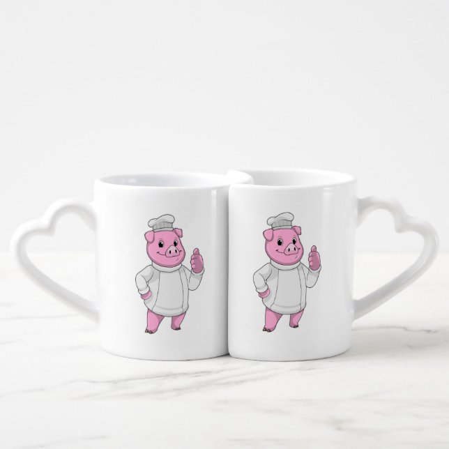 Pig as Cook with Chef hat Coffee Mug Set (Front Nesting)