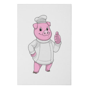 Pig as Cook with Chef hat Faux Canvas Print