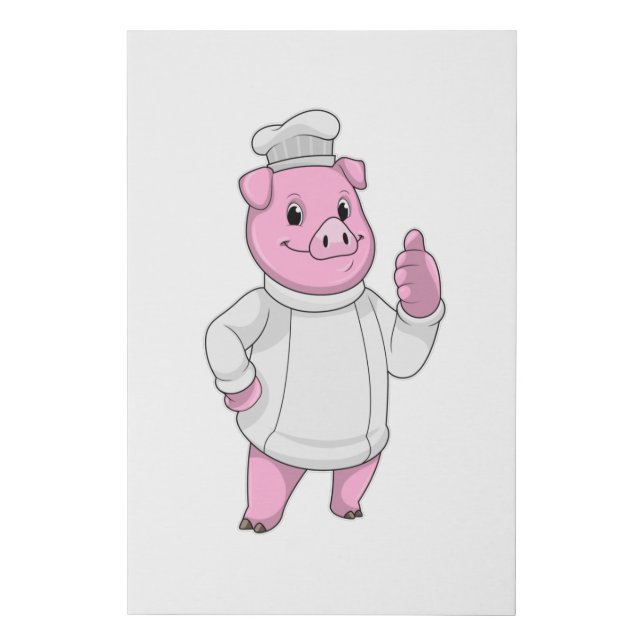 Pig as Cook with Chef hat Faux Canvas Print (Front)