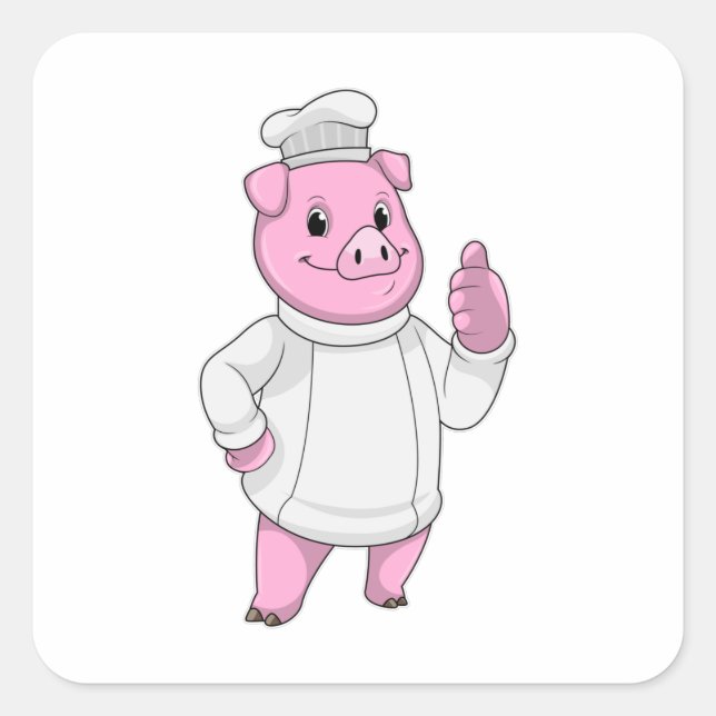 Pig as Cook with Chef hat Square Sticker (Front)