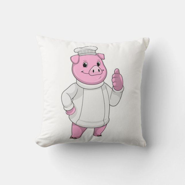 Pig as Cook with Chef hat Throw Pillow (Front)