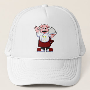 Pig as Cook with Cooking apron & Serving plate Trucker Hat