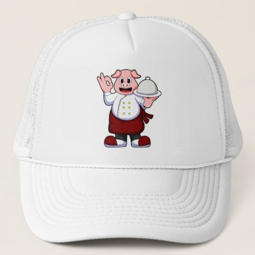 Pig as Cook with Cooking apron  Serving plate Trucker Hat