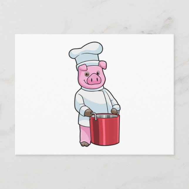 Pig as Cook with Cooking pot Postcard (Front)