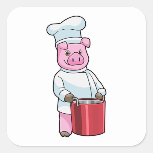 Pig as Cook with Cooking pot Square Sticker