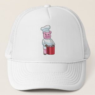 Pig as Cook with Cooking pot Trucker Hat