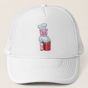 Pig as Cook with Cooking pot Trucker Hat