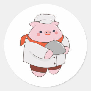 Pig as Cook with Platter Classic Round Sticker
