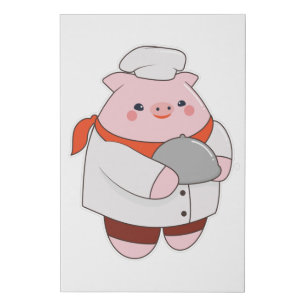 Pig as Cook with Platter Faux Canvas Print