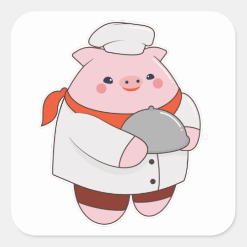 Pig as Cook with Platter Square Sticker