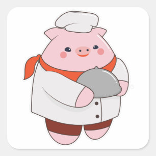 Pig as Cook with Platter Square Sticker