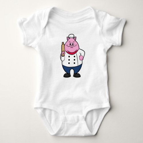 Pig as Cook with Rolling pin Baby Bodysuit