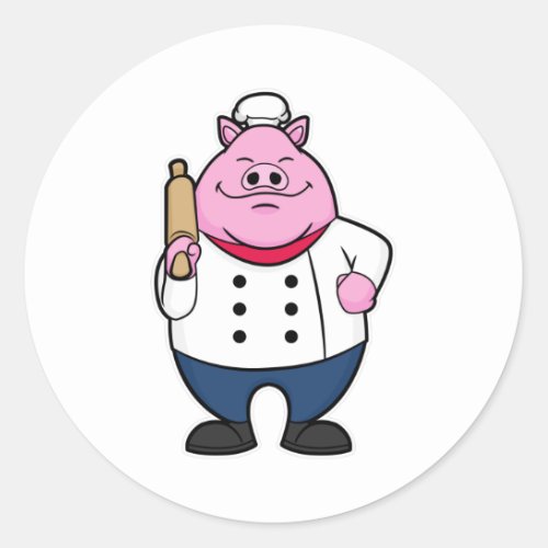 Pig as Cook with Rolling pin Classic Round Sticker