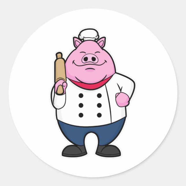 Pig as Cook with Rolling pin Classic Round Sticker (Front)
